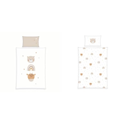 Herding babybest Little Friends Bettwäsche-Set, Winterbettwäsche + Standard-Bettwäsche, 2x Kissenbezug 40x60 cm (Hoteleinschlag), 2x Bettbezug 100x135 cm (Reißverschluss), Baumwolle/Renforcé + Flanell
