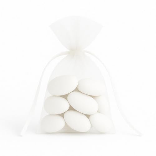 Dupleix - Lote de 20 bolsas de 8 peladillas de almendras Pecuú - Presentadas en bolsas de organza blanca 7 x 9 cm - Ideal para bodas, bautizos, hoteles, regalos para invitados