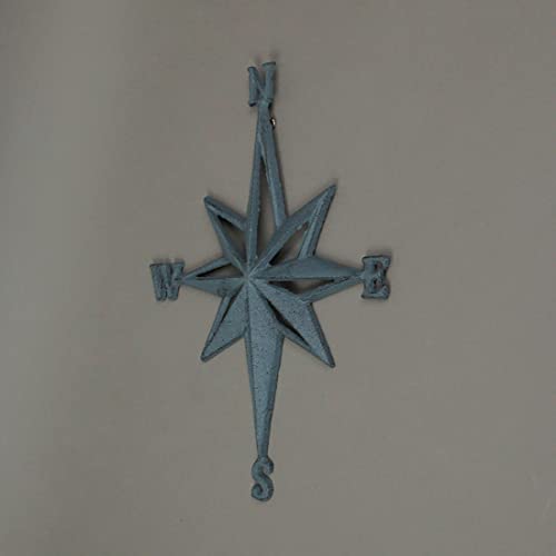 Zeckos Blue-Grey Cast Iron Nautical Compass Rose Wall Hanging Sculpture Coastal Home Decor Art 13.5 Inches High #TOP4