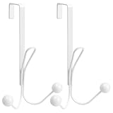 FYY ドアフック - 2個パック 高耐久 トリプルフック オーガナイザーハンガー スポンジパッド付き タオル、衣類、帽子、バッグ用 バスルーム/寝室/キッチン用 - 最大1 3/8インチの室内ドアに対応 ホワイト