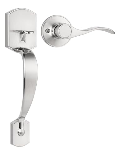 Image of Tinewa Camelot Trim Lower Half Handleset, Upgated Entry Door Handle with Accent Wave Door Lever for Electronic Keypad with Drop Interior Left Handed Lever, Brushed Nickel Finish