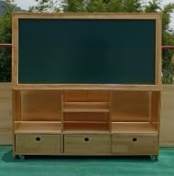 Solid Wood Double Sided Blackboard Storage Cabinet, Mobile Magnetic Green & White Board Stand for Kids