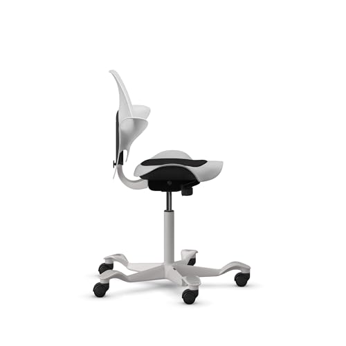 Image of HAG Capisco Puls Sit-Stand-Silver Base-Gray Frame-Black Vinyl Pad