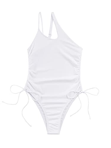 Lilosy Sexy Shoulder Tummy Control One Piece Swimsuit Ruched High Cut Leg Rise Bikini Cutout Thong Bathing Suit4