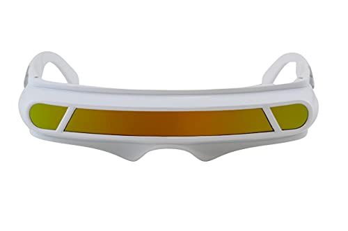FLAWLESS EYEWEAR Futuristic Space Alien Costume Party Cyclops Shield Colored Mirror Mono Lens Wrap Sunglasses 147mm (White Orange Mirror)2
