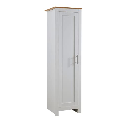 Home Source Bedroom Furniture, 1 Door Slim Wardrobe, Oak Effect Top, White