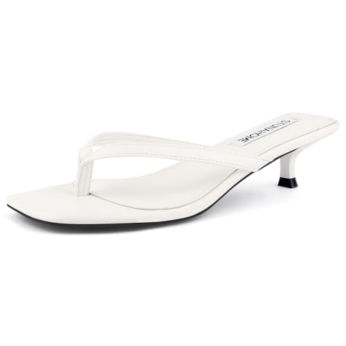 Image of STUNAHOME Kitten Heels Sandals for Women Cute Summer Square Open Toe 1.4 Inches Comfortable Thong Flip Flop Heels