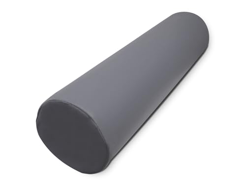 WELLCORE Cojín cilindro para masaje, 60 x 15 cm, Polipiel, Desenfundable, Rellenos de Espuma, para Yoga, para Fitness, para camilla de Masaje, Ergonómico, Plata