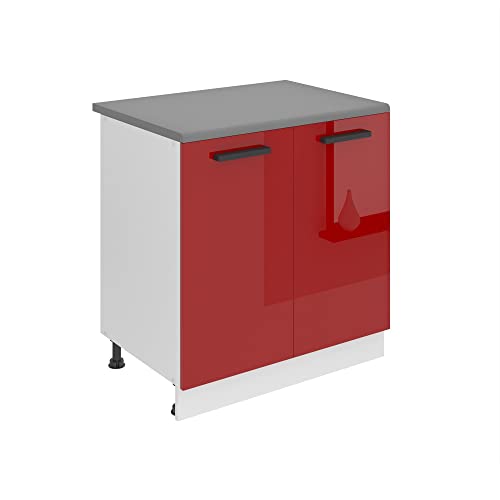 BELINI Meuble Bas de Cuisine avec Plan de Travail SD - 51,6 x 80 x 85 cm - 2 Portes - Rouge très Brillant