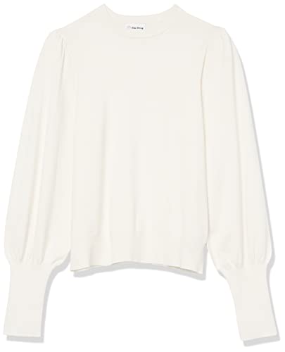 The Drop Women's Vivienne Padded Shoulder Balloon-Sleeve Crew-Neck Sweater, Whisper White, 2X, Plus Size #TOP5