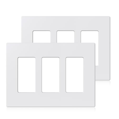 Image of ELEGRP 3-Gang Screwless Decorative Wall Plates, Mid-Size Unbreakable Thermoplastic Faceplate Cover for Decorator Receptacle Outlet Switch, UL Listed (2 Pack, Matte White)