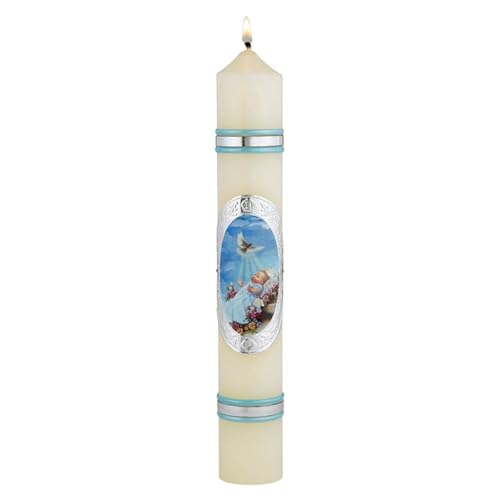 Trinity Church Supply Baptism Candle Boy with Dove Unscented and Smokeless Paraffin Wax Candles for Seasonal Celebration, 1-1/2 Dia. x 9-3/4 Height, Pack of 4