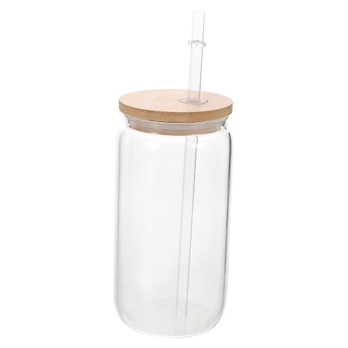SOLUSTRE Clear Glass Cups with Straw Lid Drinking Glasses for Iced Juice and Beverages Reusable Heat Resistant for Home Office and Parties