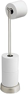mDesign Decorative Free Standing Toilet Roll Holder  No Drilling Necessary  Standalone Loo Roll Holder for the Bathroom with Elegant Wire Ribs  Toilet Paper Holder Stand  Matte Silver