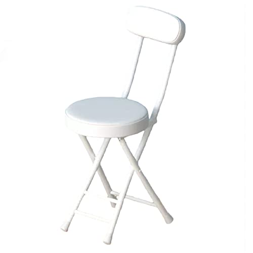 Taburete plegable portátil con respaldo y asiento acolchado para escritorio, oficina y tocador, silla plegable tapizada de poliuretano (blanco)