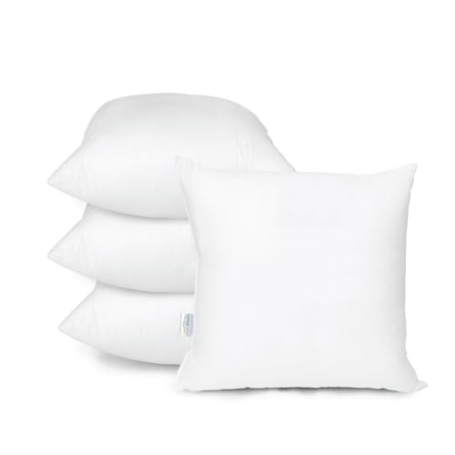 Cotton Home Casual Bedding Throw Pillows Insert Cushion Filler Outer Cover Non Woven Hollowfiber Filling 400 gm Ultra Soft Fiber Size 45x45cm / 18x18inch Cushion Inserts Home Decor | White (Pack of 4)
