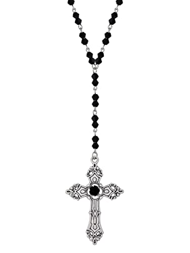 Sacina Gothic Black Beaded Cross Necklace, Emo Punk Grunge Gothic Necklace, Goth Jewelry, Halloween Christmas Jewelry Gift for Women