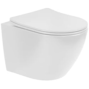 Inodoro suspendido FRANCO Easy Clean Rimless/Rimfree (sin borde) incl. asiento de inodoro con mecanismo de cierre suave + extraíble en BLANCO MATTE