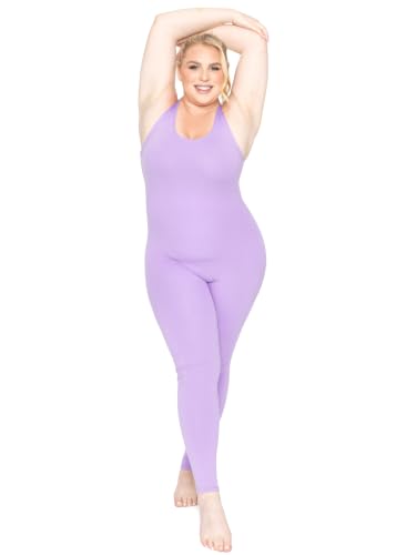 Image of STRETCH IS COMFORT Womens Plus Size Tank Unitard Athletic Rompers For Women | 95% cotton 5% spandex, round neckline, sleeveless straps, U-back, seamless front, one piece outfits for women, workout romper