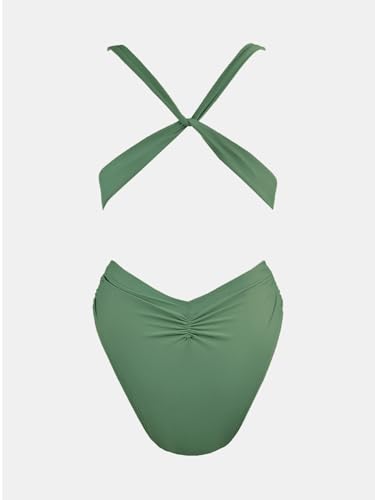 Image of CUPSHE One Piece Swimsuit for Women Bathing Suit Cut Out Cross Back Tie Deep V Neck Ruched High Cut