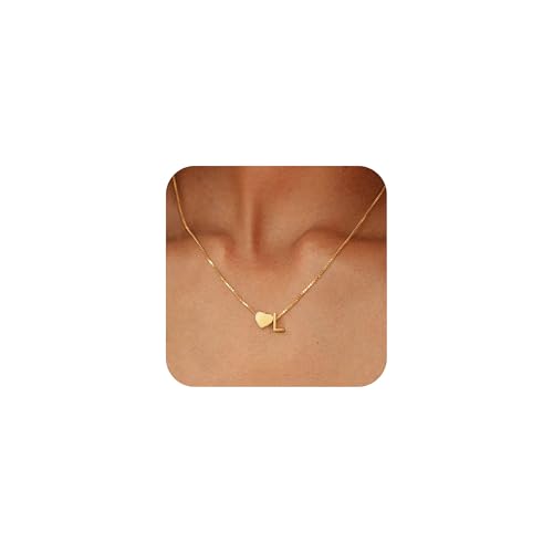 RMMD Kette Gold Damen - 18K Vergoldet Herz Kette mit Buchstabe L Personalisierte Goldene Halskette Goldkette Damen Gold Necklace Women Jewelry Schmuck Geschenke für Freundin Frauen Teenager Mädchen