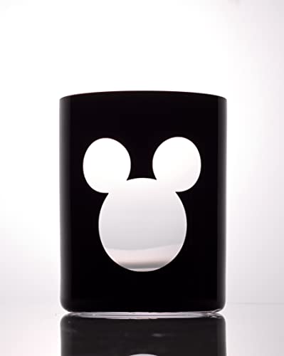 Image of JoyJolt Disney Luxury Mickey Mouse Double Old Fashioned Whiskey Glasses. 2x European Crystal Bar Glasses. Premium Xmas Disney Stuff, Gifts and Cups. 12oz Black Drinking Glasses, Disney Tumbler