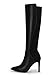 Rilista Womens Knee High Boots Sexy Pointed Toe Stiletto Heel Boot Leather Zipper Dress Shoes, Black, Size 8