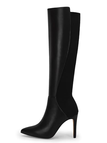 Rilista Womens Knee High Boots Sexy Pointed Toe Stiletto Heel Boot Leather Zipper Dress Shoes4