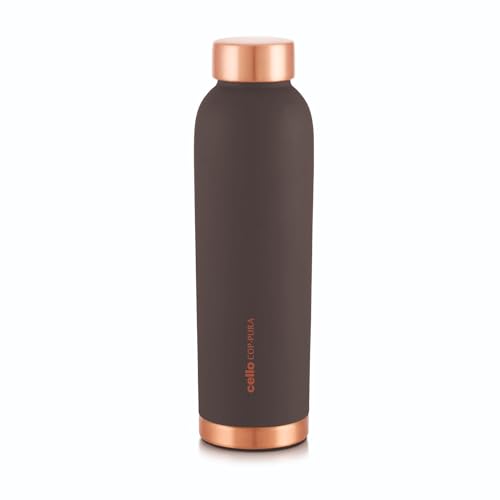 Image of CELLO Evita Copper Water Bottle For Daily & Office Use 1000 ml, Grey | Leakproof & Rustproof ISI Certified Single Wall 100% Pure Copper Promotes Immunity, Improve Digestion & Supports Healthy Living