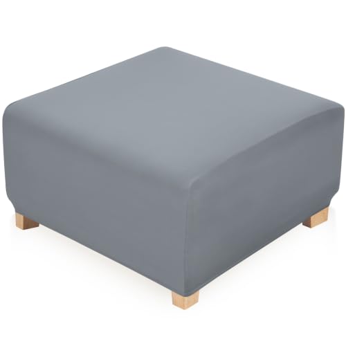 Image of YISUN Super Stretch Square Ottoman Cover - Soft Form Fit Ottoman Slipcover for Foot Stool & Folding Storage, Washable Furniture Protector with Non-Slip Elastic Bottom (L, Light Grey)