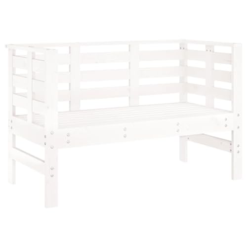 PTUGUOF Banc de jardin en bois blanc avec accoudoirs - 111,5 x 53 x 71 cm - En pin massif - Pour patio, arrière-cour, terrasse