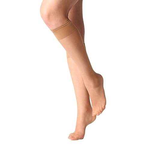 Genérico Calcetines Ciclismo Hombre Pack Pantimedias transparentes hasta la rodilla con puntera reforzada, medias de nailon 20D para mujer Medias Finas Niña (Beige, One Size)