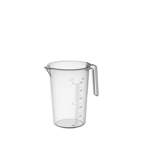 PIAZZA - Jarra graduada profesional de plástico con mango abierto, capacidad 0,5 l, jarra para agua y líquidos alimentarios, medidor graduado para pesar alimentos con báscula de cocina, fabricada en