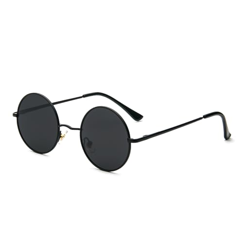 MMOWW Gafas de Sol para Hombre Mujer Redondas Vintage Polarizadas Retro Clasicas Metálico Protección UV400 (Negro - Gris)