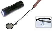 Convex Inspection Mirror with Flaslight, 8" Face, and 35" Handle