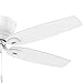 Casablanca 54 inch Indoor Ceiling Fan No Light - White Ceiling Fan without Light, Low Profile Mount, 5 Blades, For Bedroom, Living Room, or Kitchen, Pull Chain - Durant 54103, Snow White