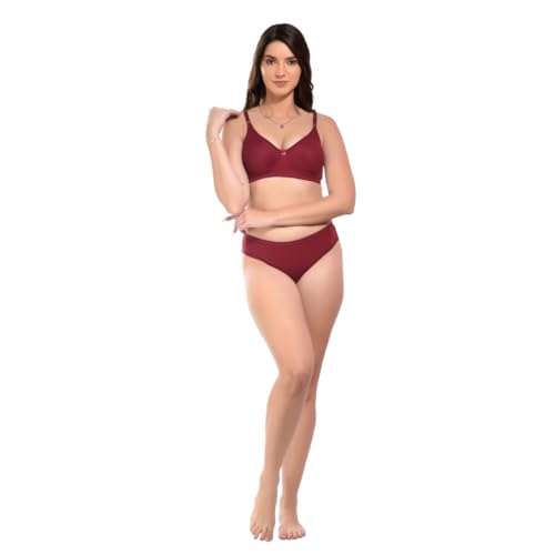 Image of SGC Women Cotton Blend Lingerie Set||Lightly Padded Wirefree Bra & Panty Set||Bridel Set for Women & Girls