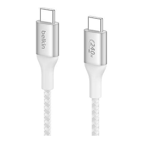 Belkin BoostCharge USB-C to USB-C Power Cable (2M, 6.6ft), Fast Charging Cable with 240W Power Delivery, USB-IF Certified, Compatible with MacBook Pro, Chromebook, Samsung Galaxy, iPad, & More - White Cover