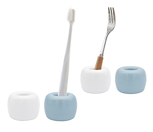 4Pack Small Mini Ceramic Toothbrush Holder Minimal Individual Toothbrush Stand for Bathroom