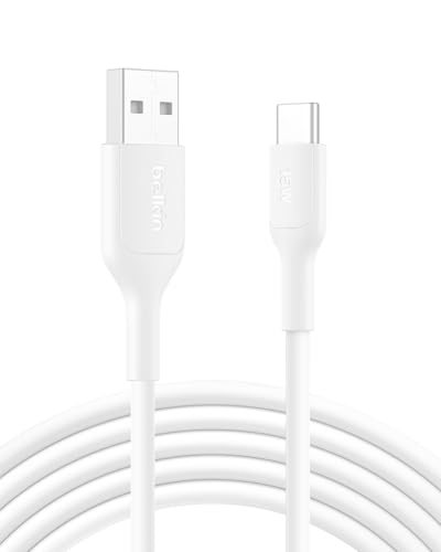 Image of Belkin Eco Braided USB-A to USB-C Cable (9.9ft, 15W) - Soft, Flexible Fast-Charging Cable, Type C Charger Cord for iPhone 16 & 15 Series, Galaxy S25, Pixel 9, iPad Pro, & More - White (USB 2.0)