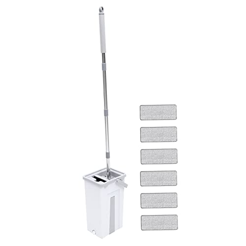 SHERCHPRY Fregona Rotativa con Cubo y Paños Microfibra Kit de Limpieza para Trapeador Plano Lavable y Durable Sistema Manual de Escurrido para Azulejos y Parquet
