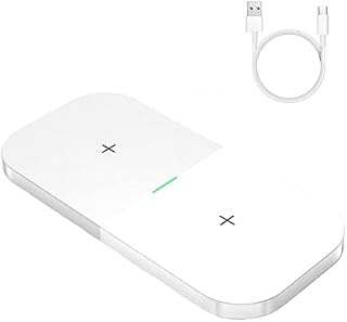 Tynerza Dual Wireless Charger Pad, 2 in 1 Charging Mat for iPhone 12/13/14/12 Pro/14 Pro Max/11/8, for Samsung S22/S21/S20/S10, Mat for Airpods 2/Pro, Galaxy Buds - Not for Watch (White)