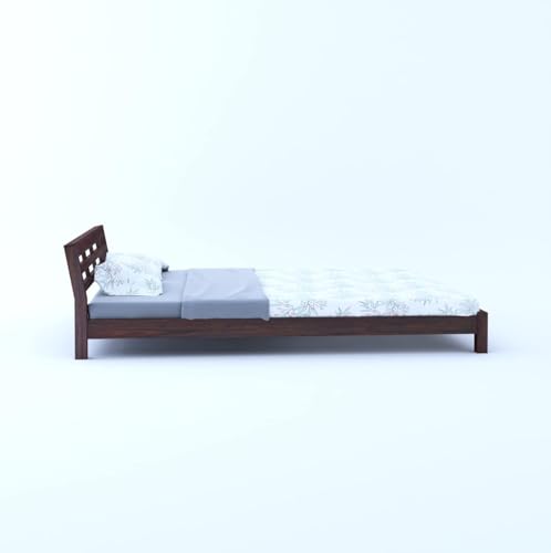 Image of Solid Wood King Size Bed for Bedroom | Wooden Furniture Crafted from Premium Sheesham Wood | Elegant Bedroom Double Bed Without Storage | Walnut Finish (83X74X29.5 Inches)