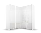 Rauch Möbel Quadra Schrank Eckschrank Schwebetürenschrank, Weiß, 4-trg., inkl. 2 Kleiderstangen, 12 Einlegeböden, 3 Schubkästen, BxHxT 181x210x187 cm