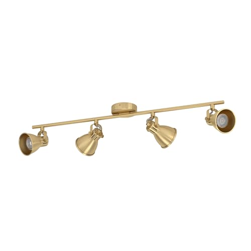 EGLO LED Deckenlampe Seras, Deckenleuchte mit 4 Spots, Spotbalken schwenkbar, Wohnzimmerlampe aus Stahl in Messing-gebürstet und gold, Deckenspots mit GU10-Leuchtmittel, warmweiß EGLO LED Deckenlampe Seras, Deckenleuchte mit 4 Spots, Spotbalken schwenkbar, Wohnzimmerlampe aus Stahl in Messing-gebürstet und gold, Deckenspots mit GU10-Leuchtmittel, warmweiß