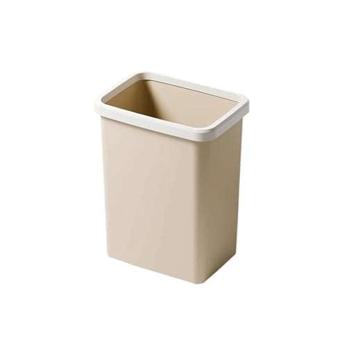 Papelera cuadrada de plástico beige con anillo de presión para baño y salón