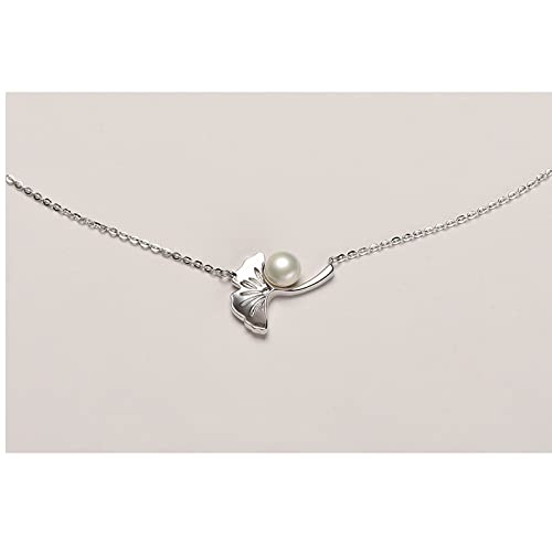 Collier S925 argent perle d'eau douce contre le ternissement, style feuille