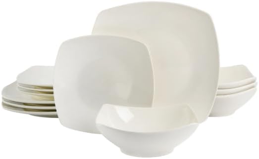 Generic Everyday Home Square White Ceramic Expanded Dinnerware 12 Piece Set