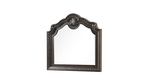sofutoo Elegant Traditional Style Mirror with Detailed Wood Carvings, Large Reflective Surface, Walnut Frame