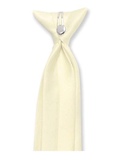 Vesuvio Napoli Boy's CLIP-ON NeckTie Solid CREAM Color Youth Neck Tie3
